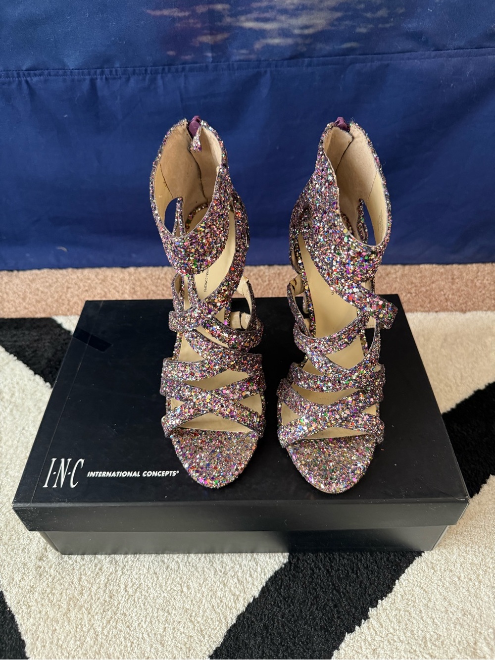 INC International Concepts Multicolor Glitter Strappy High Heel Sandals